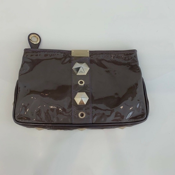 JIMMY CHOO PURPLE PATENT LEATHER GOLD TONE CLUTCH - Picture 3 of 8